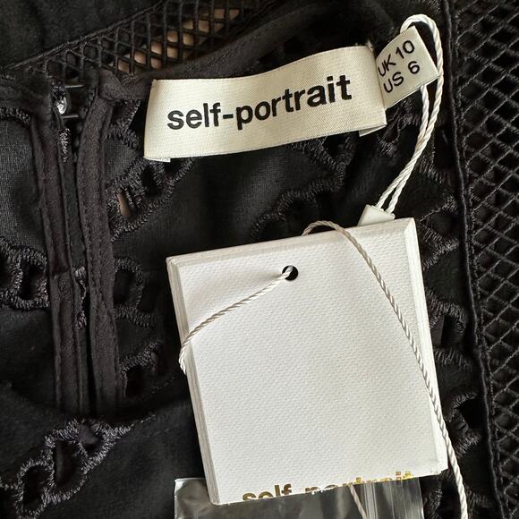 Self-Portrait Cutwork Suede Lace Midi Dress Black - Picture 9 of 10